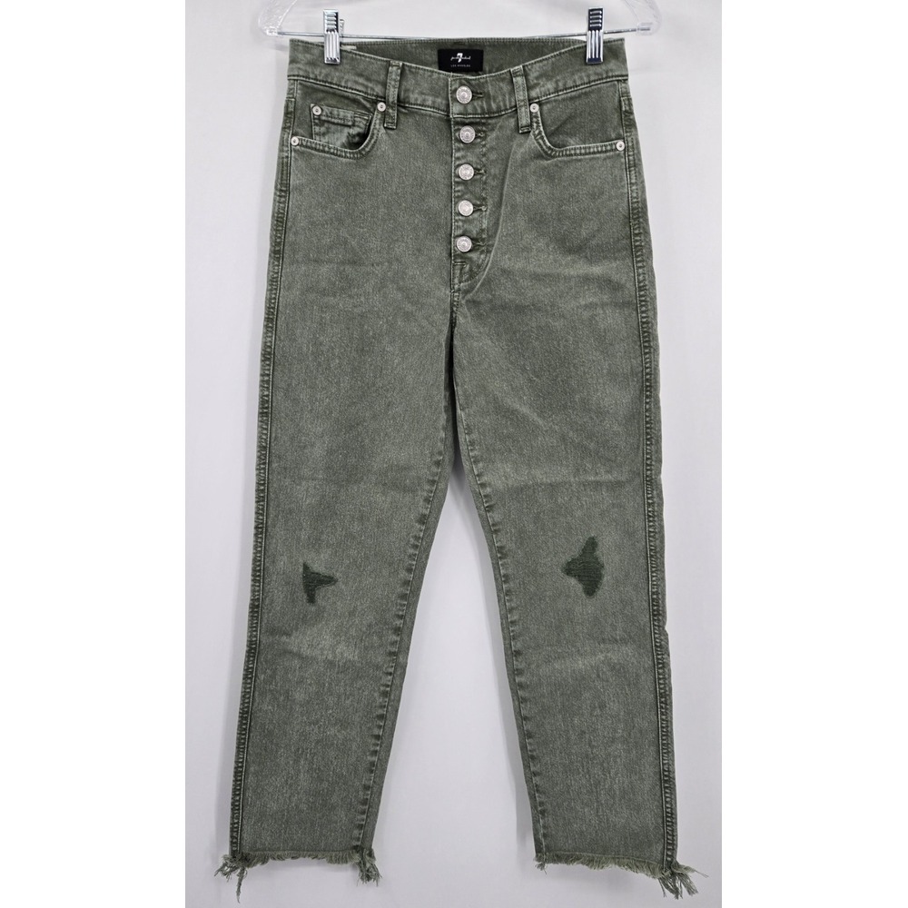 7 For All Mankind Jeans Women's 28 High Waist‎ Cropped Straight Green Pants
